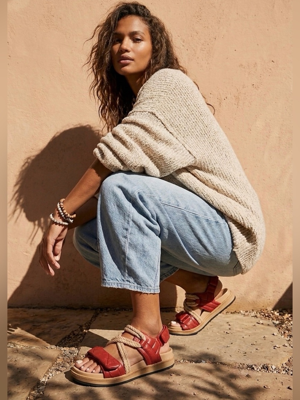 Alohas x Anthropologie Hook-Loop Braided Lipstick Red Leather Rope Sandals 39 8 - Picture 5 of 15